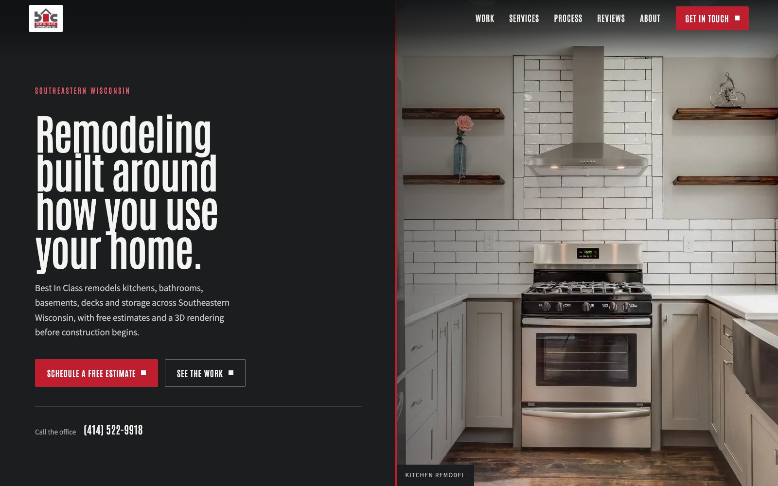 The new Best In Class Remodeling homepage concept