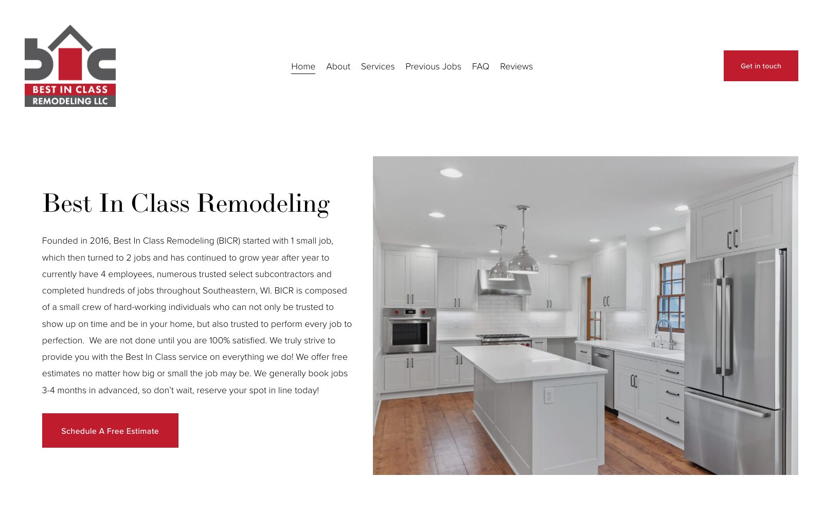 The current bestinclassremodeling.com homepage