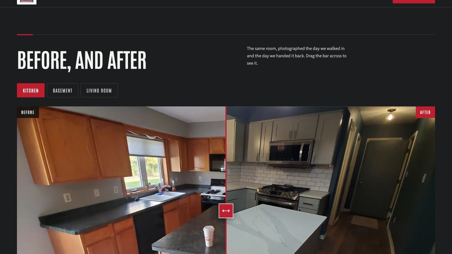 The before and after slider on the new homepage