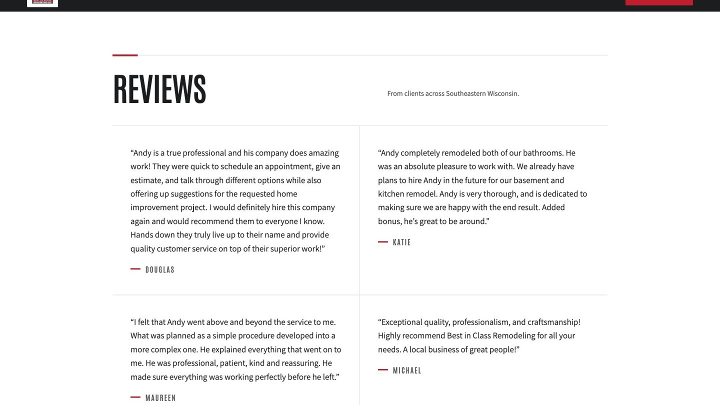 The reviews section of the new homepage