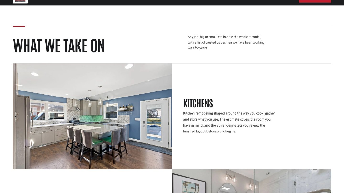 The services section of the new homepage